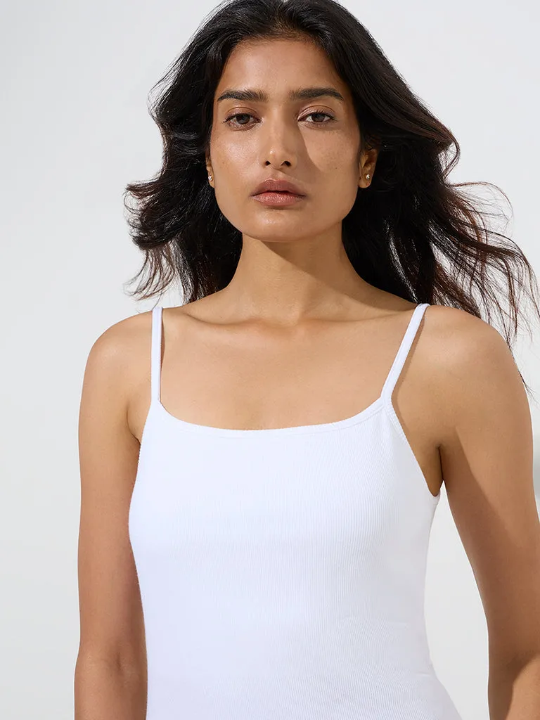 Wunderlove White Ribbed Textured Cotton-Blend Camisole