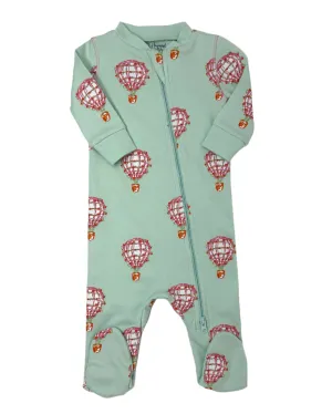 Zipper Footie - Pink Hot Air Balloon