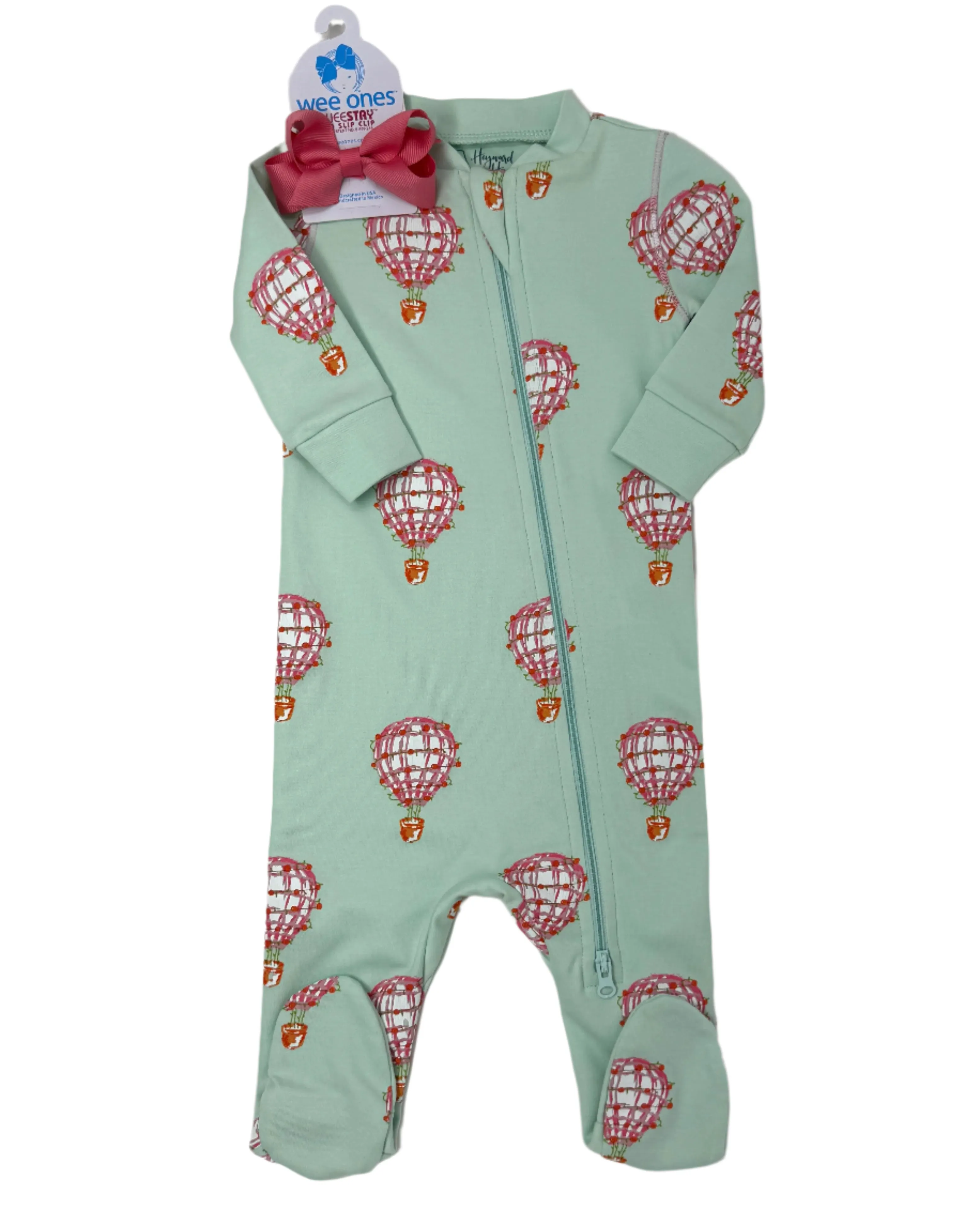 Zipper Footie - Pink Hot Air Balloon